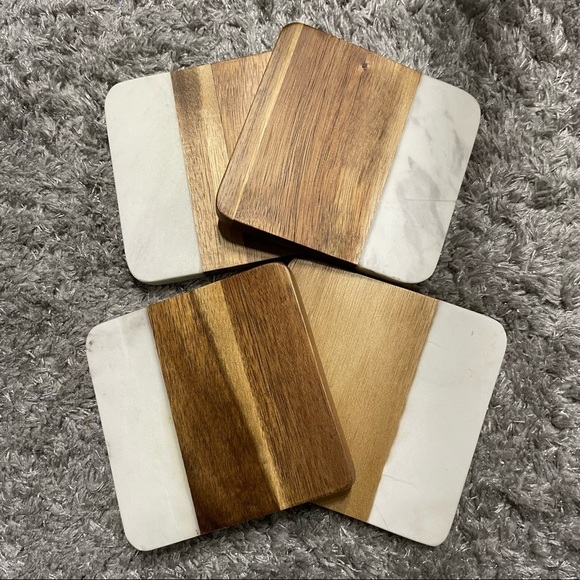 Coasters dark wood and marble details set of 4 - Picture 1 of 6